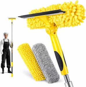 30 Feet High Reach Squeegee Window Cleaner Kit with 5-24Ft Extension Pole  2 in 1 Window Cleaning Tool w 6-Stage Telescopic Pole &Rotatable Head,Window Washing Equipment for Solar Panel,RV,Car Glass