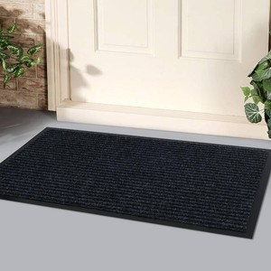 30x17 Front Door Mat Black Indoor Outdoor Low Profile Rubber Backing Doormat All-Weather Easy Clean Washable Doormats Commercial Entrance Mats for Home Office Patio Porch Garage Garden