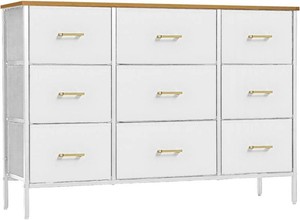 VASICAR Wide TV Stand Modern TV Console, 9 Drawers Dresser for Bedroom, Fabric Storage Cabinet, Chest of Drawers for Closet, Nursery, Living Room Classic White