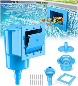 BluSwim Standard Through Wall Skimmer for Above Ground Pools  Catches Floating Debris, Heavy Duty ABS Pool Wall Skimmer Kit with Return Jet & Vacuum Plate, Fits 6 Pool Wall Openings