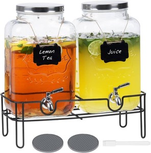 Bululuo 2 Pack 2 Gallon Glass Drink Dispensers with Stand & Spout  Beverage Dispenser with Stand for Juice and Iced Tea, Water Jug Dispenser for Lemonade, Party Beverage Pitcher with Spout
