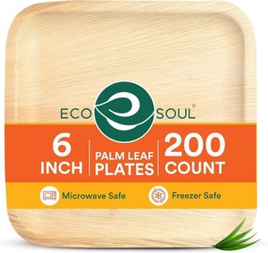 ECO SOUL 6 Inch Disposable Palm Leaf Bamboo Plates, (200 Pack, Square)  Premium, Natural, Food-Safe, Heavy Duty, Compostable, Eco-Friendly, Biodegradable, Best For Events, Parties, Weddings, BBQs