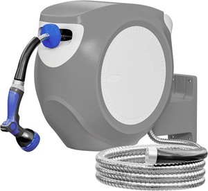 $140 SPECILITE Retractable Garden Hose Reel 100 FT, 304 Stainless Steel Water Pipe, 3x Life, Leak-Proof, UV & Freeze Resistant, Automatic Rewind & Any Length Lock, Wall Mount Hose Reels for Outside