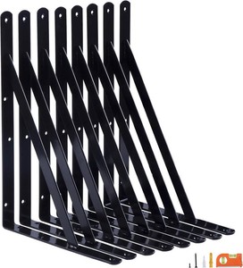 NEODROP 8-Pack 18x12 Inch Heavy Duty Shelf Brackets, Large Wall Bracket for Garage Kitchen Floating Shelves, Black Powder-Coated Steel