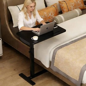 BeGyoku Overbed Table,Over The Bed Table with Hidden Wheels&Cup Holder,Adjustable Bedside Table and Rolling Table Tray&Laptop Cart,Hospital Table Over Bed for Home Use (Black)