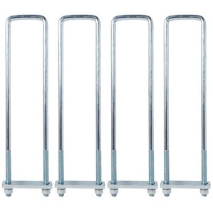 4Pack 3.5 X 24 Square Bend U-Bolt Kit, Heavy Duty Steel 58 Inch Diameter, 4 Complete Sets with 1-18 x 5-12 Tie Bars