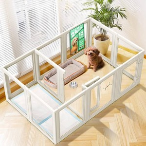 $240 FXW AuraSpace Clear Acrylic Indoor Dog Playpen, 24 H, 12 Panels, White  Open View, Modern Home Fit, No Climbing Bars, Tool-Free Setup, For Puppies & Small Dogs