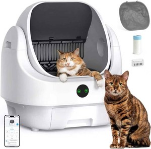 $198 Open-Top Automatic Litter Box, Odor Control, Ready to Use, Self Cleaning Litter Box, Large Capacity with APP Control and Safety Sensor, Ellenpent, with Trash BagsWaterproof MatLitter Mat