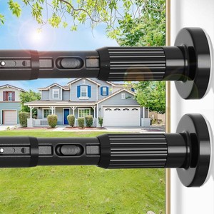 Tension Curtain Rod 40-166IN(3.33-13.83Ft) 2PCS One-Click Fast Extension Rod Easy to Install Black Long Outdoor Curtain Rods No Drilling Never Rust