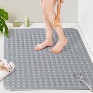 Yolife Extra Large TPE Shower Mat, 47.2 L x 31.5 W Anti Slip Bath Mat with Drain Holes and Suction Cups, Large Size Mat More Suitable for Shower Stall, No Odor, Heavy Mat