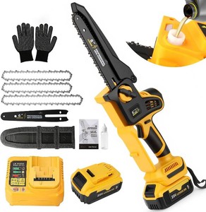 2026 Upgraded 8-Inch Brushless Cordless Chainsaw with 6-Inch & 8-Inch Guide Plates, Compatible for Dewalt 20V MAX Battery (5.0Ah Included) (8, Inches)
