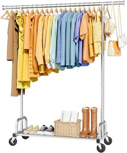 Sakugi Clothes Rack - Large-Capacity Clothing Racks for Hanging Clothes with Lockable Wheels, Space-Saving Metal Coat Rack for Bedroom, Laundry Room, Entryway, 45.6 x 16.9 x 59, Silver
