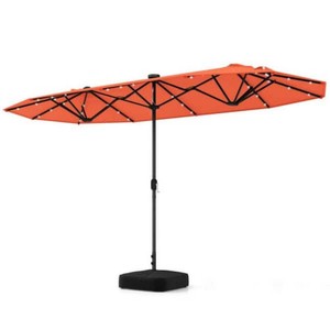 Kadehome 13 ft. Solar Double-Sided Patio Umbrella with 36 LED Lights, Crank and Base in Orange