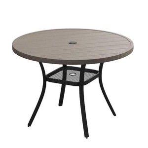 DIFY 40.6 in. Grey Wood-Like All Weather Metal Outdoor Patio Dining Table for 4 with Adjustable Umbrella Hole, Ideal for Lawn
