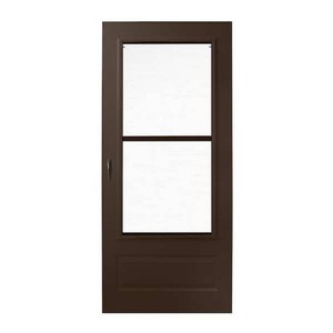 Andersen 300 Series 32 in. x 80 in. Bronze Universal 34 Light Mid-View Aluminum Storm Door with Black Handle Set