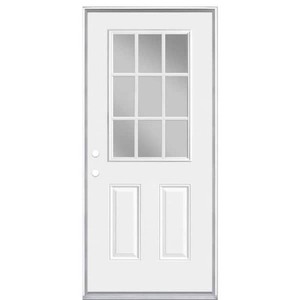 Shop Masonite 36 in. x 80 in. 9 Lite Right-Hand Inswing Primed Steel Prehung Front Exterior Door No Brickmold