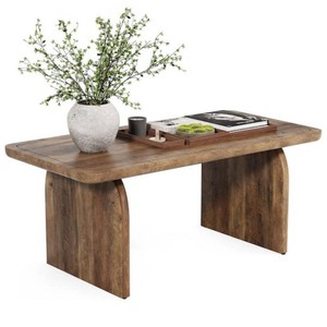 BYBLIGHT Allan Farmhouse 47 in. Light Brown Rectangular Wood Coffee Table with Sturdy Base and Rounded Corners, Center Table