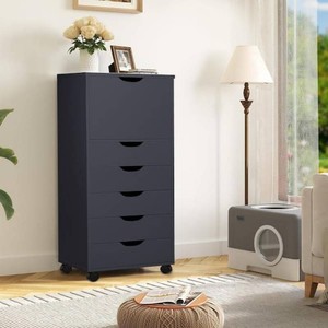 HOMESTOCK Black 6 Drawer Dresser Tall Dressers for Bedroom Kids Dresser wStorage Shelves Small Dresser for Closet Makeup Dresser