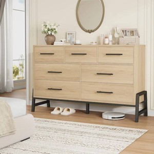 Garvee 52 in. Wide Dresser with 7 Drawer, Storage Freestanding, Wooden Closet Storage Chest of Drawers, Natural Oak