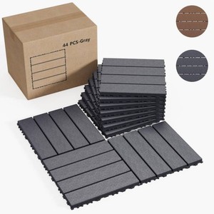 GOGEXX 12 in.W x 12 in. L Outdoor Striped Pattern Square Plastic Interlocking Flooring Deck Tiles (Pack of 44 Tiles)in Gray