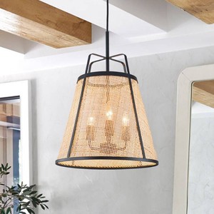 Boho 3- Light Hollowed Rattan Hand Woven Tapered Pentant