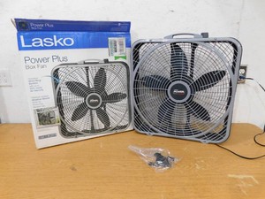 Lasko Power Plus 20 in. 3 Speed Box Fan for Home in Gray with Weather Shield Design for Window Use, 2000 CFM, Carry Handle