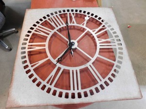 Litton Lane 36 in. x 36 in. Gray Metal Cutout Wall Clock with Brown Distressing