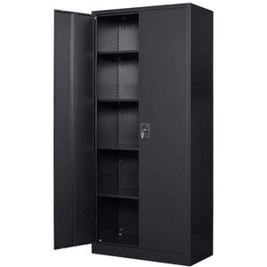 Mlezan Metal Garage Storage Cabinet in 31.5 W x 71 H x 15.7 D Black Cabinet 5 Tier Shelves with Doors
