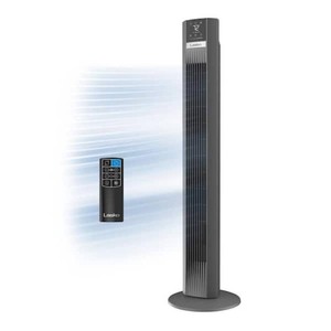 Shop Lasko 48 in. 12-Speed Oscillating Tower Fan in Gray, Quiet Operation, DC Motor, Remote Control and 12-Hour Timer, 12 in. Dia