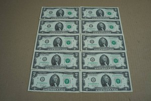 10 Uncirculated Sequential US $2 Bills