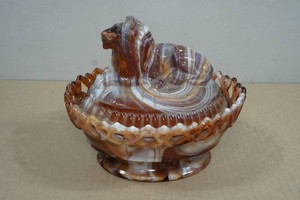Vintage Imperial Glass Company Atterbury Lion Covered Dish