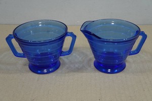 Hasel Atlas Moderntone Cobalt Blue Depression Glass Cream & Sugar Bowls