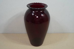 Vintage Ruby Red Ruffled Top Glass Vase