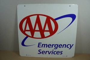 Vintage Double Sided AAA Emergency Service Tin Sign