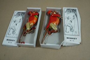 2 Vintage Style Tin Litho Climbing Monkeys
