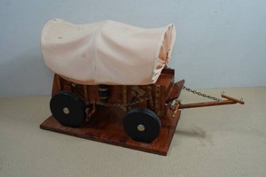 Vintage Hand Crafted Wooden Covered Wagon Lamp