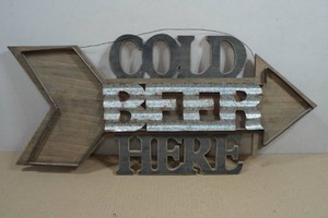 Vintage Style Metal and Wood Cold Beer Sign