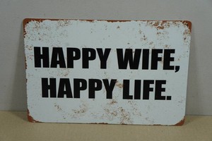 Vintage Style Metal Sign - Happy Wife, Happy Life