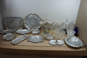Assorted Metal and Glass Serving Pieces