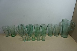 Vintage Coca-Cola Green Glass Beverage Set