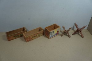 Vintage Wooden Crates and Tripod Orb Stands