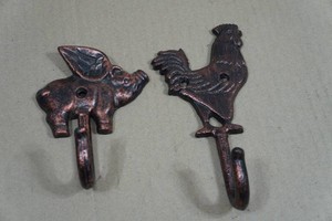 Cast Iron Chicken & Pig Coat Hooks