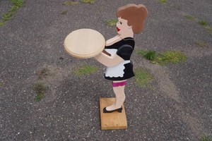 Busty Barb Wooden Maid Serving Drinks