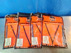 (4) New Ergodyne GloWear 8020HL orange high-visibility economy safety vests.