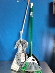 Brooms, dustpan, and dust mop bundle