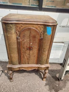 Vintage 1930s highboy wooden console radio cabinet
