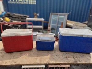 Set of three retro portable hardshell ice chests