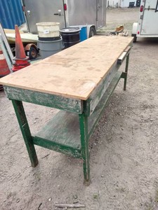 8 heavy-duty vintage industrial wooden workbench