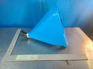 Blue plastic hopper and a carpenter square