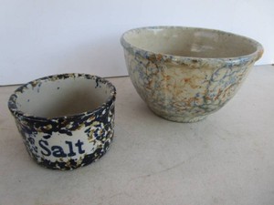 Spongeware Bowl 8, Salt Crock 4-12D